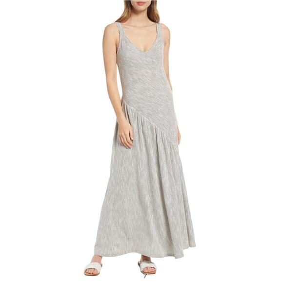 Caslon Stripe Cotton Blend Maxi Dress in Black White Stripe Size L Minimalist - Picture 1 of 12